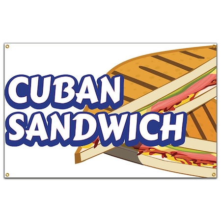 Signmission Cuban Sandwich Banner Heavy Duty 13 Oz Vinyl with Grommets B-60 Cuban Sandwich
